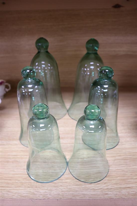 Two sets of graduated bell jars, tallest 22cm (6)